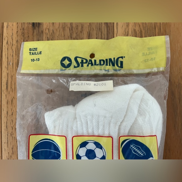 Vintage 1980s SPALDING Tube Socks Sz 10-13 White-Red Spell-Out Logo - Picture 2 of 3